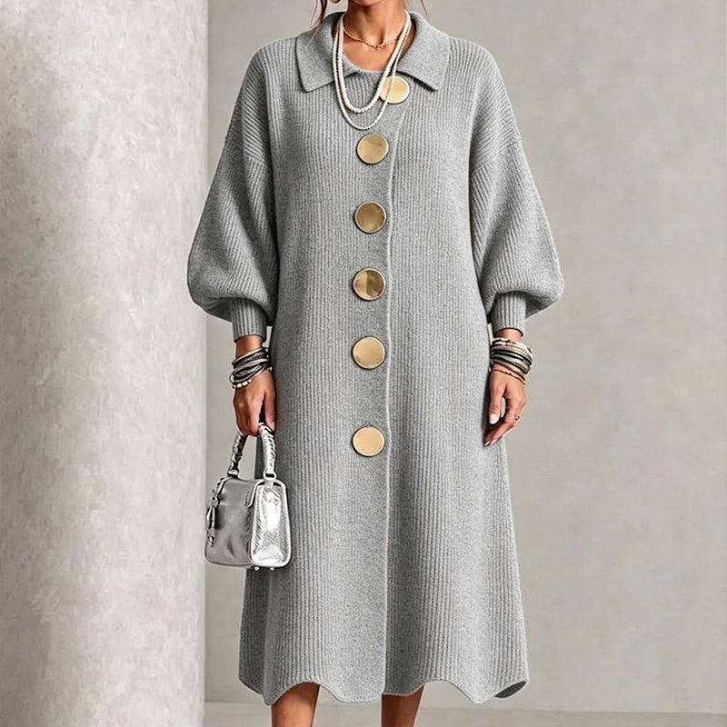 Elena | Ribbed Knit Maxi Dress with Lantern Sleeves