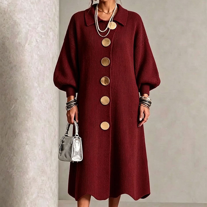 Elena | Ribbed Knit Maxi Dress with Lantern Sleeves