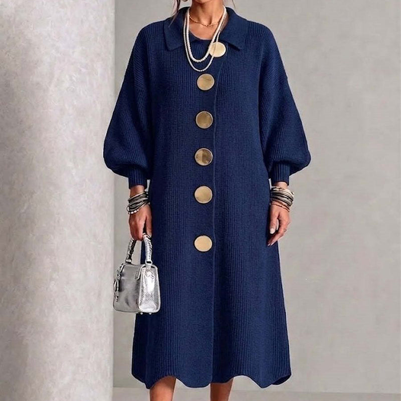 Elena | Ribbed Knit Maxi Dress with Lantern Sleeves