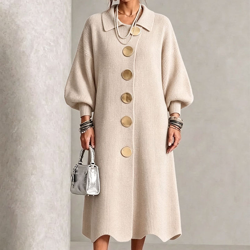 Elena | Ribbed Knit Maxi Dress with Lantern Sleeves