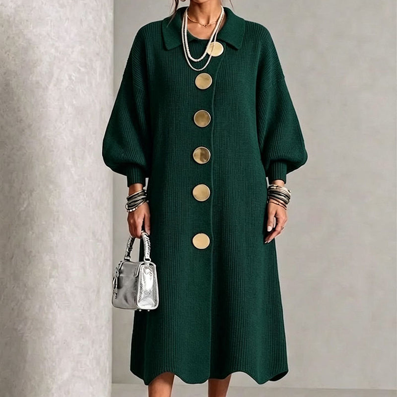 Elena | Ribbed Knit Maxi Dress with Lantern Sleeves