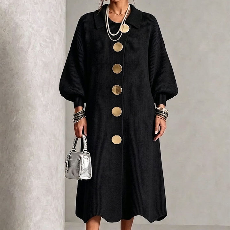 Elena | Ribbed Knit Maxi Dress with Lantern Sleeves