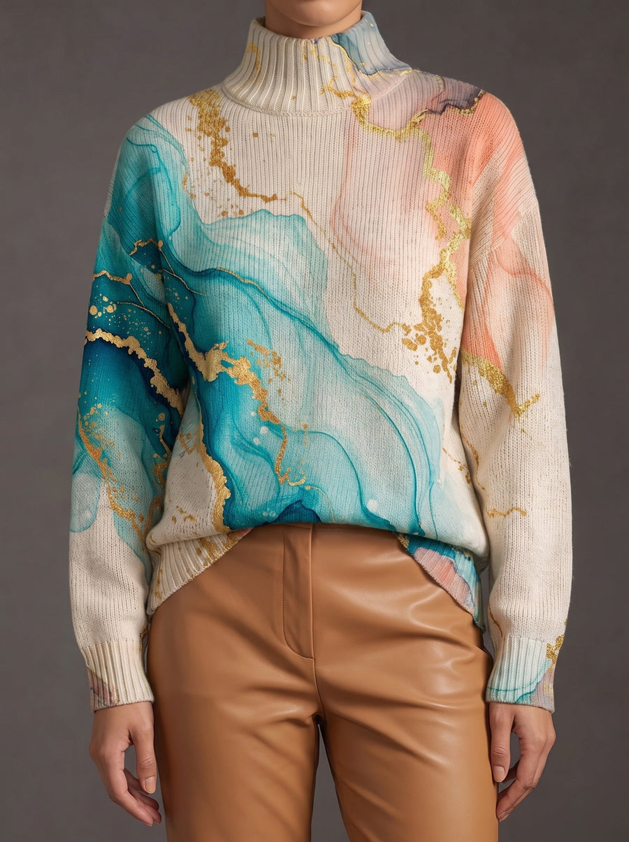 Miriam | Marbled Art Roll Neck