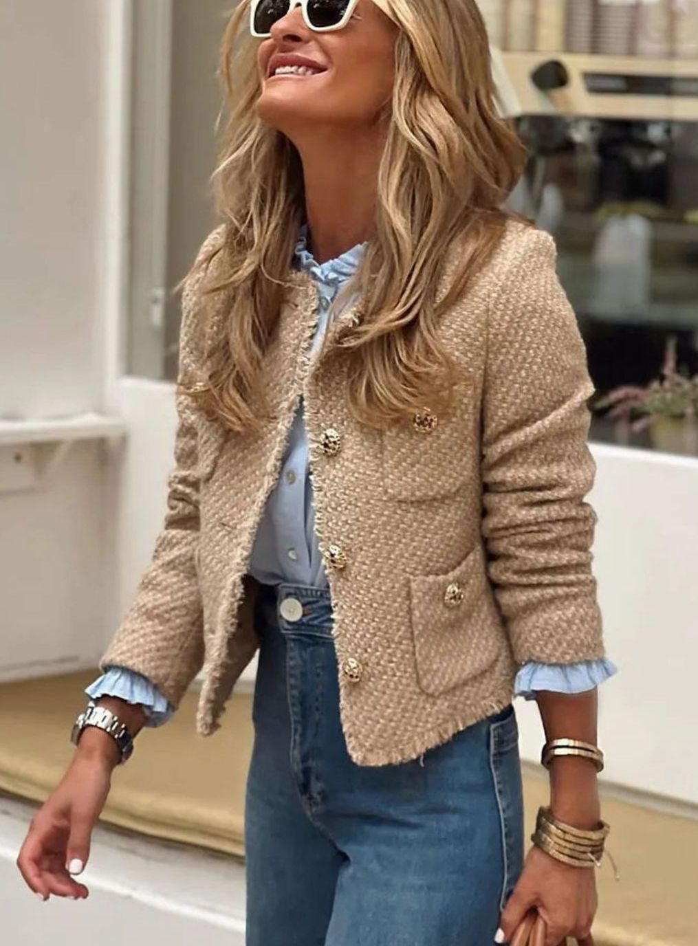 Helen | Refined Cropped Jacket with Decorative Buttons